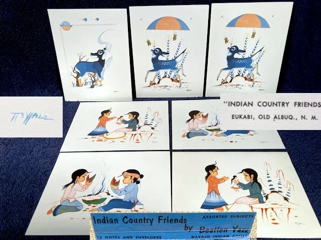 Conjunto de impresión de tarjetas de notas de arte vintage BEATIEN YAZZ artista navajo INDIO AMIGOS DEL PAÍS Foto 1 de 4