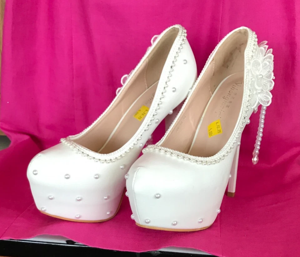 Yiliang Meigi Bride Shoes With Faux Pearls and Silver Embellishments!!  8.5/39!! - Image 1 of 4