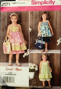 Simplicity 2171 Mädchen Kleid Tops Hose Tasche Haarschmuck Schnittmuster Gr. 3-8 - Bild 1 von 2