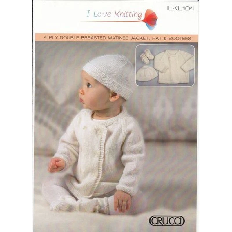 Crucci Knitting Pattern ILKL104, 4 Ply Matinee Jacket, Hat And Booties - Image 1 of 1