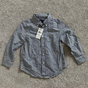 Camicia Ralph Lauren ragazzo stile Gingham blu navy con bottoni taglia 5 - Foto 1 di 5