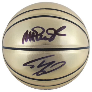 Lakers Magic Johnson & Shaquille O'Neal Signed Gold Molten Basketball BAS Wit - Picture 1 of 3