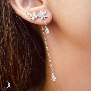 Pendientes de lágrima colgantes de flores de plata de ley 925 con piedras preciosas de circonitas cúbicas - Imagen 1 de 4