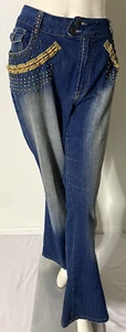 NEESO Premium Jeans Blue Women High Rise 5-Pockets Denim Beaded Pants Size 20 - Picture 1 of 9