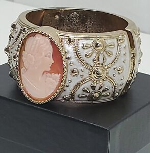 AMEDEO NYC ITALIAN HANDCRAFTED CARVED CAMEO  CAST SPRING CLOSURE WIDE CUFF  $230