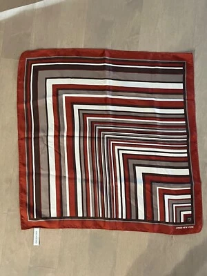 "Bufanda de seda Jones New York pequeña cuadrada a rayas geométricas naranja marrón tostado 21"" cuadrada" Foto 1 de 4