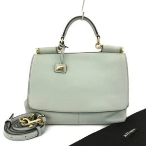 DOLCE&GABBANA Sicily Leather Hand Bag w/Shoulder Strap Blue/6BD0526 - Picture 1 of 12
