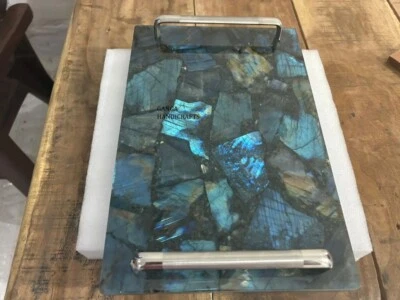 Labradorite Stones Serving Tray with Handles, Cake Platter, Charcuterie Board - Image 1 of 4