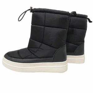 J/slides NYC MOON BLACK QUILTED WHITE PLATFORM FLAT DRAWSTRING INSULATED BOOTS - Picture 1 of 8