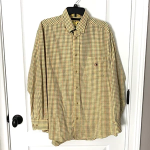 Camicia testa d'anatra uomo L pannello finestra plaid giallo colletto abbottonato rughe - Foto 1 di 8