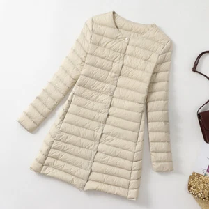 Damen 90% Entendaunen Mantel Ultraleicht Rundhals Lang Puffer Daunenjacke XS-XL - Bild 1 von 14
