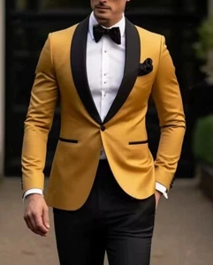 Hombres Naranja Chal Solapa Blazer Novio Esmoquin Fiesta Baile de graduación Boda Traje Chaqueta Personalizado - Imagen 1 de 8