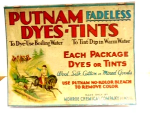 vintage Putnam Fadeless Tints & Dyes tin and wood store sales or display cabinet - Picture 1 of 12