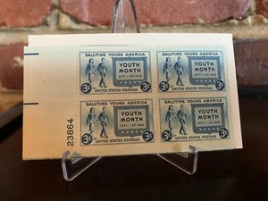 1948 #963 September Jugendmonat 3 Cent Briefmarke U.S. Postage - Plate Block of 4 - Bild 1 von 2