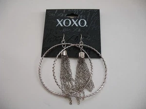 XOXO Silver Tone New Hoop Drop Earrings Twisted Wire Wrapped Chain Tassels NWT - Picture 1 of 3