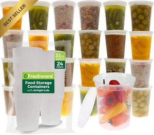 24-Pack 32 Oz Plastic Food Storage Containers with Airtight Lids - Picture 1 of 12