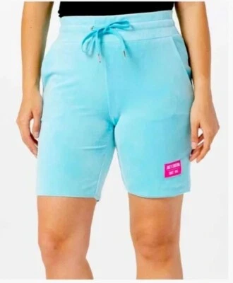 Juicy Couture Light Blue Luxe Velour Pool Party Drawstring Sweat Shorts Large - Image 1 of 4