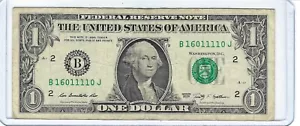 Banconota da 1 dollaro fantasia banconota seriale TRINARY 5 di un tipo BASSA SOMMA (11) B16011110J - Foto 1 di 3