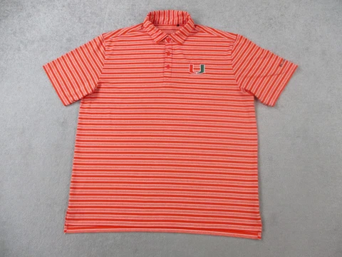 Miami Hurricanes Polo Shirt Mens Extra Large Orange Striped Columbia Golf Rugby Cover