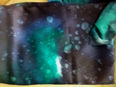 Silk Crepe De Chine Batik Themed Fabric-Blues & Greens On Black 45" X 6 Yards  - Image 1 of 3