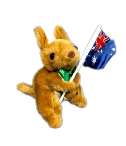 6pc Australian Souvenir Soft Kangaroo baby in pouch With Flag & Ribbon 12cm BULK - Picture 1 of 4