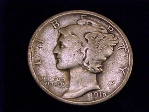 1918-D Mercury Dime, Very Good Grade. - Picture 1 of 2