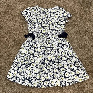 Crewcuts Girls Cotton Navy Blue, White& Yellow Floral Girls Cotton Dress / Sz 8 - Picture 1 of 7