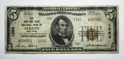 1929 $5 The New York State NB Of Albany, New York National Currency - Image 1 of 2