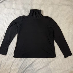 Eileen Fisher Turtleneck Pullover Womens Large Black 100% Silk Long Sleeve Top - Picture 1 of 8