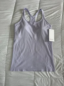New Lululemon Ebb to Street Tank Top Size 12 W/Bra Hip Length Lavender Frost NWT - Picture 1 of 9