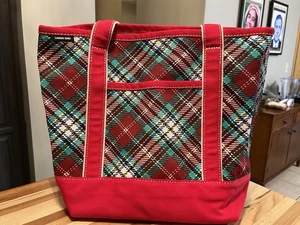 Lands End 5 Taschen groß Canvas Boot & Beuteltasche Tasche rot kariert Tartan gebraucht, in einwandfreiem Zustand - Bild 1 von 12