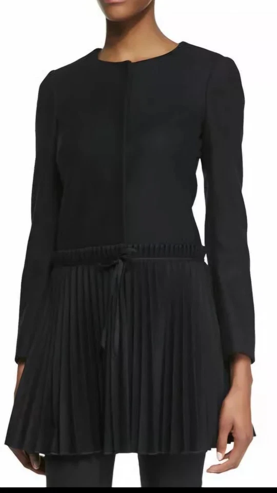 Abrigo RED VALENTINO Negro Lana Tejido Plisado Dobladillo 44 EE. UU. 6 Vestido Chaqueta Auténtico Foto 1 de 4