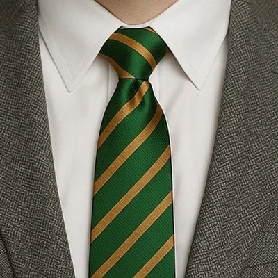 Greenbrier Necktie Green Taupe Striped St Patrick's Day Holiday Novelty Festive - Image 1 of 4