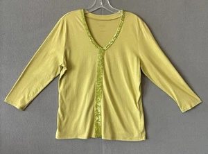Talbots Damen Lindgrün 3/4 Arm Pailletten Akzent V Ausschnitt Comfort Shirt Gr. M - Bild 1 von 8