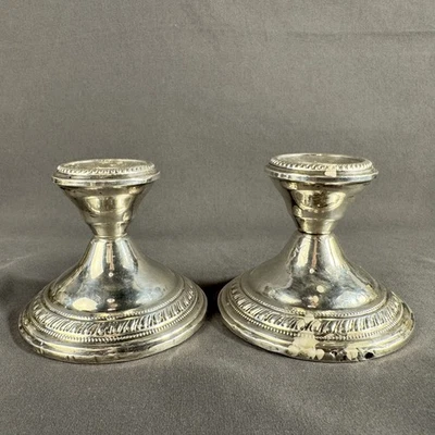 Castiçais vintage esterlina 925 N.S. Par de prata nacional Co Weighted 2,74" - Imagem 1 de 4