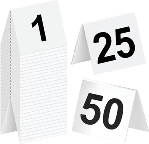 Números de mesa de restaurante 1-50 blancos, números de mesa de tienda (3 pulgadas X 3,5 pulgadas) - Imagen 1 de 6