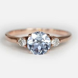 1,22 kt runder natürlicher Aquamarin und Diamant Verlobungsring 14 kt Rotgold t631 - Bild 1 von 4