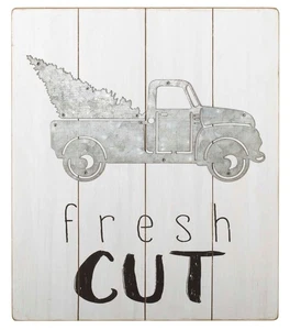 Fresh Cut Holiday Trees Wall Plaque Layered Silver Pickup Truck 16 Inches - Picture 1 of 1