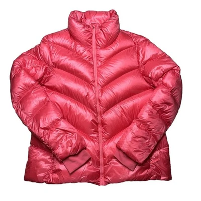 Athleta Lofty Goose Down Puffer Coat Womens Medium Pink Packable Winter Jacket - Image 1 of 4