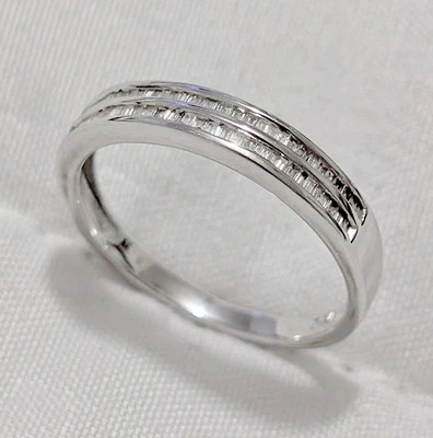 Natural Baguette Diamond Half Eternity Ring Solid 18K WG Sz 6.25 - Image 1 of 4