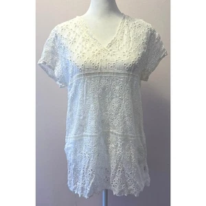 JOHNNY WAS Eyelet Floral Cut Out Shortsleeve Top Blouse Size S - Picture 1 of 4