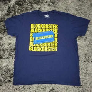 Blockbuster Shirt Mens 2XL Navy Blue Video Store Ticket Logo Short Sleeve 90s - Picture 1 of 11