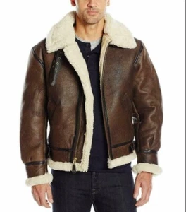 Brown RAF Aviator Men's B3 Sheepskin Real Shearling Leather Flight Bomber Jacket - Picture 1 of 3