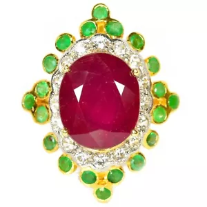 CHRISTMAS 925 STERLING SILVER NATURAL BLOOD RED RUBY, EMERALD & RING SIZE 7.75 - Picture 1 of 8