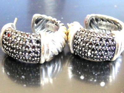 DAVID YURMAN SS LARGE METRO SHRIMP BLACK DIAMOND EARRINGS - Image 1 of 4