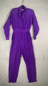 VTG 1980's Sunny Leigh 100% Silk Purple Jumpsuit Romper Womens Small Long Sleeve - Picture 1 of 13