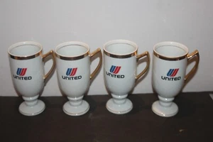 United Airlines Footed Ceramic Coffee Tea Mugs Rare Set of 4 Vintage JAPAN - Picture 1 of 9