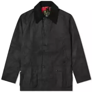 Barbour Ashby Waxed Cotton Jacket Black Classic Tartan Lining Men's Size S - Picture 1 of 7