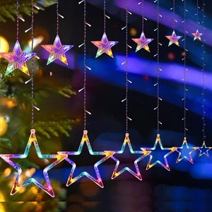 Christmas LED Star Fairy String Lights Curtain Window Party Wedding Xmas Decor - Picture 1 of 23