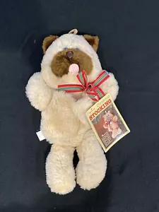 Vintage Hallmark Stuffables Christmas Stocking Kitten Brown 1982 Pocket - Picture 1 of 10